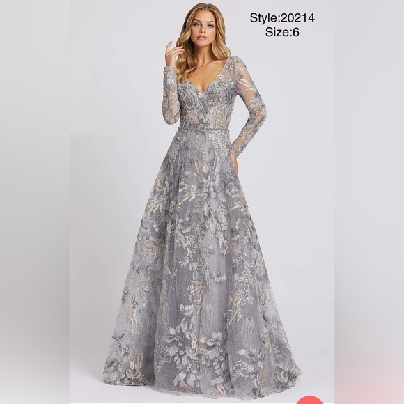Mac Duggal Dresses & Skirts - A-line embroidered formal gown with long sheer illusion sleeve la and v neckline